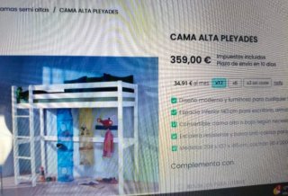 Cama alta convertible madera y blanca