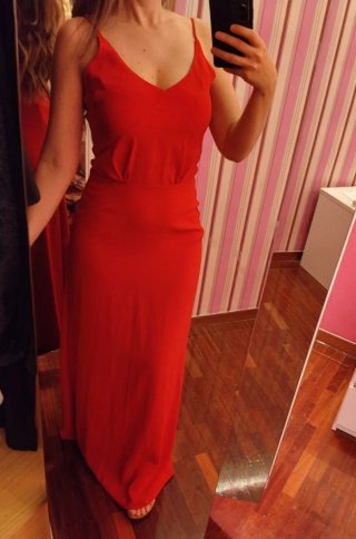 Vestido fiesta rojo largo tirantes