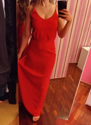 Vestido fiesta rojo largo tirantes