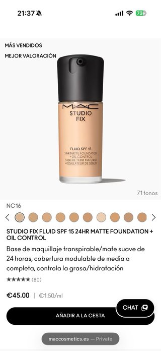 Base de Maquillaje MAC Studio Fix Fluido SPF 15