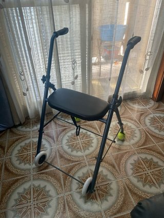 Andador interior con asiento y ruedas delanteras.