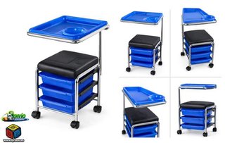 CARRITO NEGRO MANICURA BANDEJAS AZULES