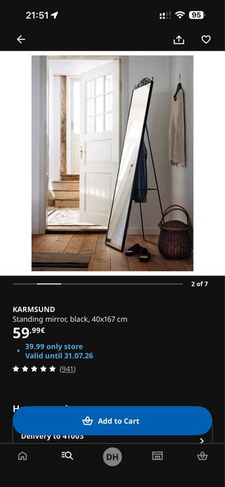 Espejo IKEA KARMSUND 40x167 cm