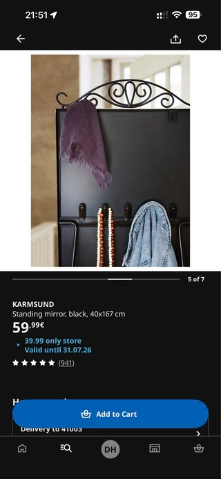 Espejo IKEA KARMSUND 40x167 cm