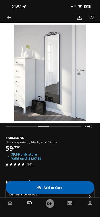 Espejo IKEA KARMSUND 40x167 cm