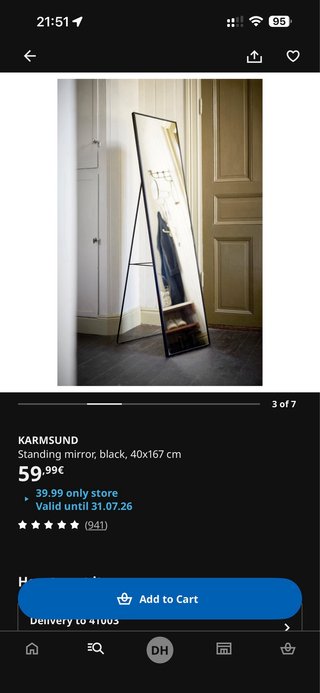 Espejo IKEA KARMSUND 40x167 cm