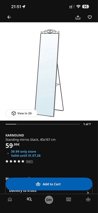 Espejo IKEA KARMSUND 40x167 cm