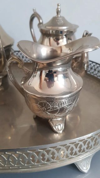Juego de té o café Metal Plateado Vintage.