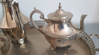 Juego de té o café Metal Plateado Vintage.