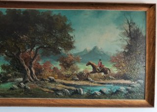 Cuadro Óleo Vintage Ciervo y Jinete