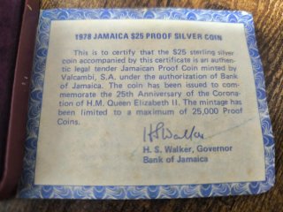 Moneda Jamaica 25 Dólares Plata 1978