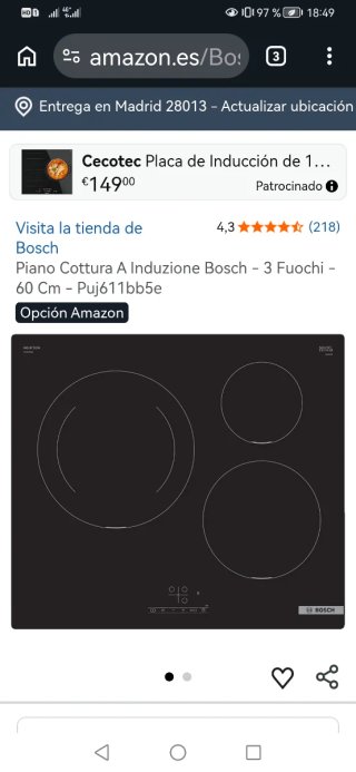 Placa inducción Bosch 3 fuegos