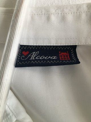 Camicia cotone bianca con applicazioni rosse