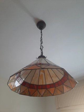 Lámpara cónica de techo cristal naranja y rojo