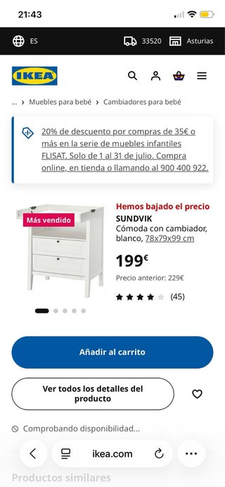 Cambiador IKEA SUNDVIK blanco