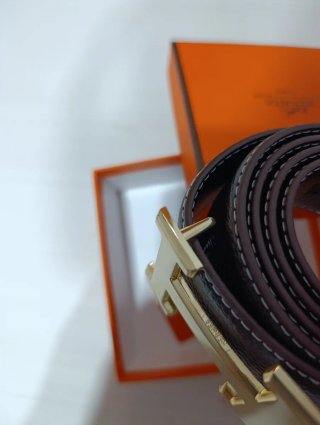 Cinturón Hermes Marrón Hebilla Dorada