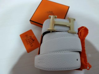 Cinturón Hermès H Hebilla Dorada Blanco
