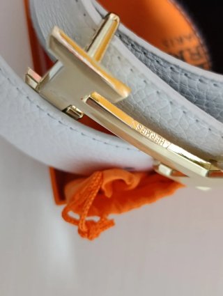 Cinturón Hermès H Hebilla Dorada Blanco