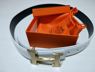 Cinturón Hermès H Hebilla Dorada Blanco