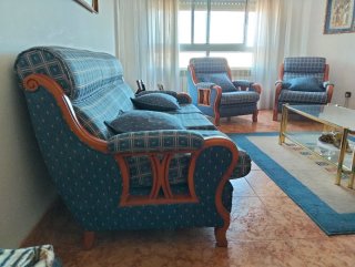 Sofá 3 plazas y 2 sillones tela azul