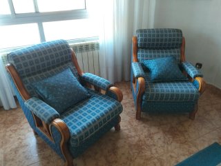Sofá 3 plazas y 2 sillones tela azul