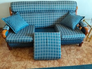 Sofá 3 plazas y 2 sillones tela azul
