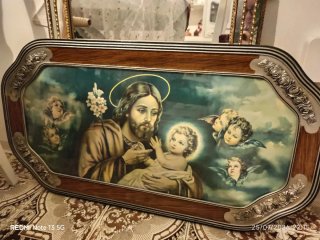 Cuadro antiguo religioso San José y Niño Jesús