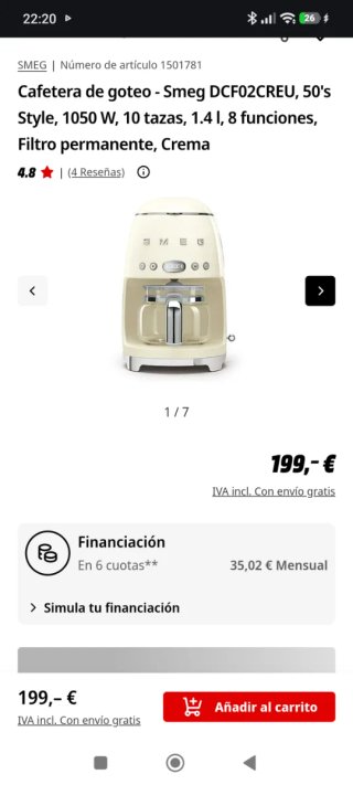Cafetera Smeg DCF02CREU Crema