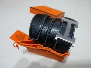 Cinturón Hermes Negro Hebilla H Plata