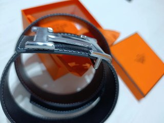 Cinturón Hermes Negro Hebilla H Plata