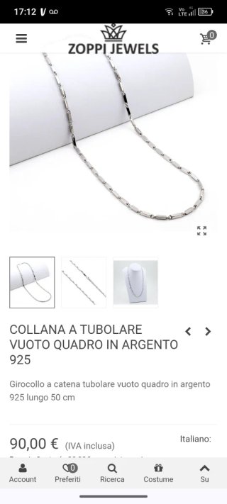 Collana argento maglia tubolare pugnale stilizzato