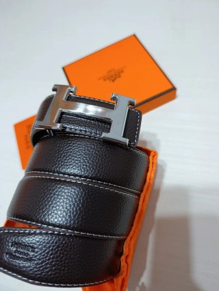 Cinturón Hermès Marrón  Hebilla H Plata