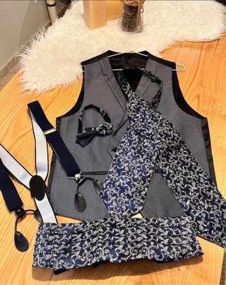 Lote 8 piezas traje novio chaleco corbata tirantes