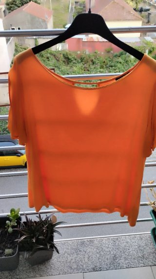 Blusa Massimo Dutti Manga Curta Laranja