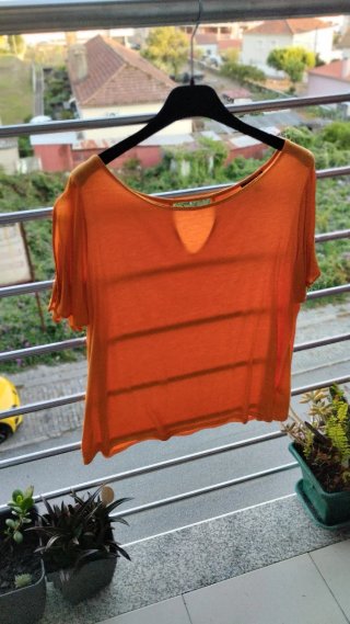 Blusa Massimo Dutti Manga Curta Laranja