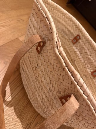 Borsa in paglia con manici in pelle
