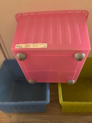 3 Cajas Plástico Ikea Azul, Verde, Rosa