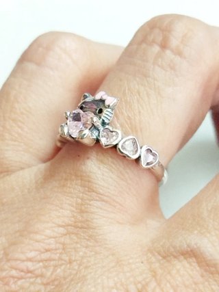 Anillo Hello Kitty Plata Corazones Talla 8