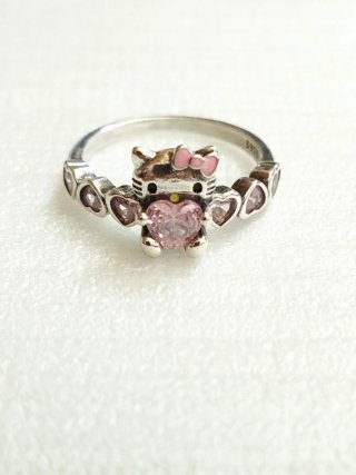 Anillo Hello Kitty Plata Corazones Talla 8