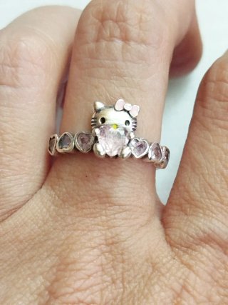 Anillo Hello Kitty Plata Corazones Talla 8