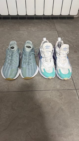 Nike y Adidas gris, verde azulado, blanco