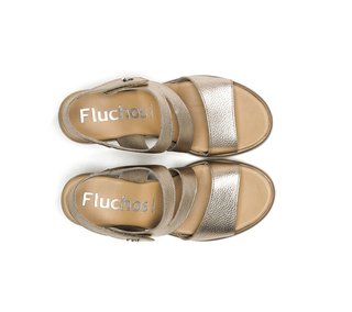 Sandalias Fluchos Oro Cuña Mujer T41