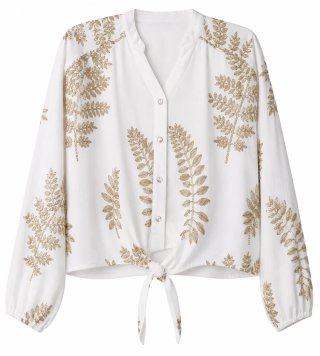 Blusa Boho Blanca Bordada Dorada Talla Única