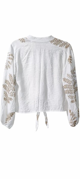 Blusa Boho Blanca Bordada Dorada Talla Única
