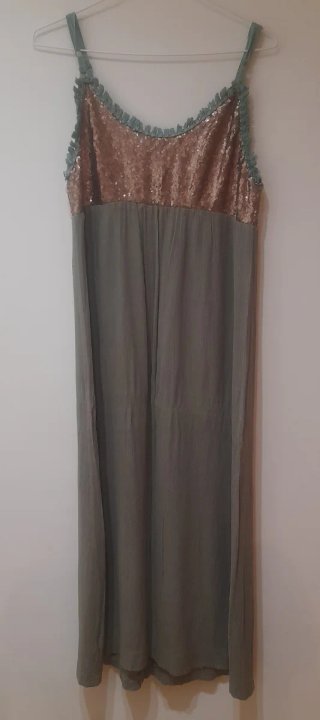 Vestido largo lentejuelas oro y verde + REGALO