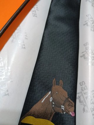 Corbata Hermès Negra Caballo