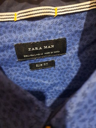 Camisa Zara Man L Azul Estampada Manga Larga
