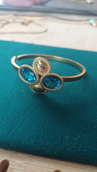 Pulsera Brazalete Acero Baño Oro Piedras Azules