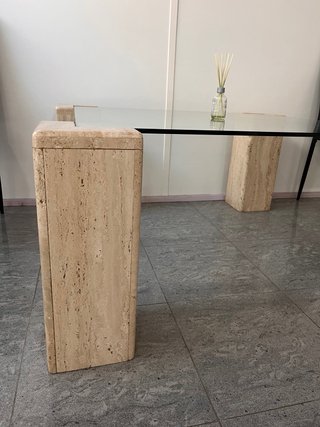 Mesa de centro cristal y mármol beige