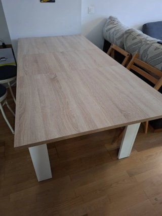 Mesa comedor extensible madera y blanco